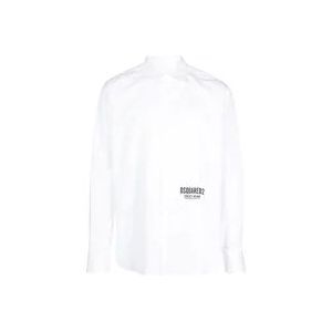 Dsquared2 Witte Katoenen Overhemd met Logo Print , White , Heren , Maat: 2XL
