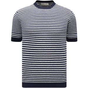 Gebreide Trui - Navyblauw-Wit Gestreept - 65% Katoen 35% Polyamide