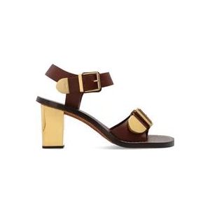 Chloé Leren sandalen met hak , Brown , Dames , Maat: 37 1/2 EU