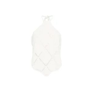 Twinset Witte Gebreide Haltertop met Veren Details , White , Dames , Maat: S