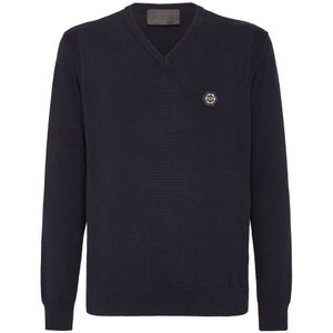 Philipp Plein, Heren, Truien, Blauw, Maat: 3XL Katoen,