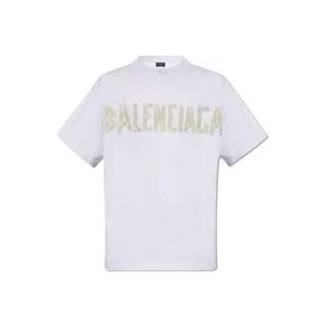 Balenciaga T-shirt met logo-print , White , Heren , Maat: L