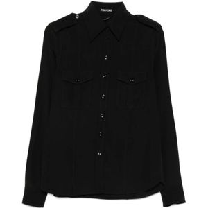 Tom Ford, Dames, Blouses & Shirts, Zwart, Maat: S Zijde,