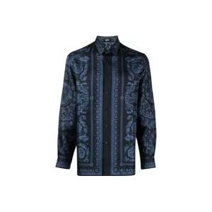 Versace Blauwe Barocco Print Zijden Overhemd , Blue , Heren , Maat: S
