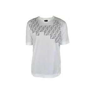 Fendi Witte Katoenen T-shirt met Vichy Stofapplicaties , White , Heren , Maat: S