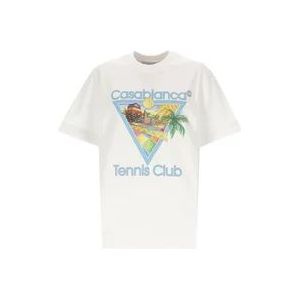 Casablanca Afro Cubism Tennis Club T-shirt Wit , White , Heren , Maat: XL