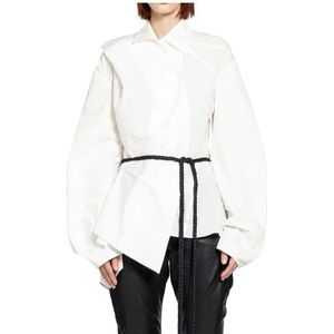 Yehuafan, Dames, Blouses & Shirts, Wit, Maat: S Katoen,