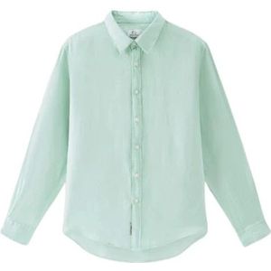 Woolrich, Heren, Overhemden, Groen, Maat: L Linnen,