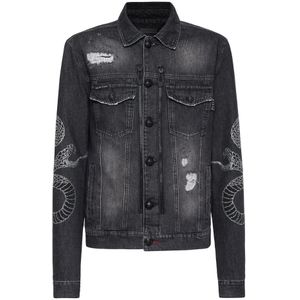 Philipp Plein, Heren, Jassen, Zwart, Maat: 2XL Denim,