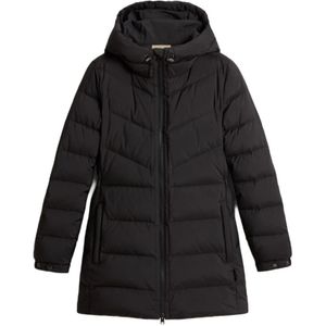 Woolrich, Dames, Mantels, Zwart, Maat: L Leer,