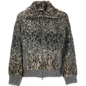 Brunello Cucinelli, Dames, Truien, Grijs, Maat: XS Mohair,