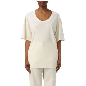 Lemaire - Oversized T-shirt - Wit - Katoen - Micro-geribbelde Ronde Hals