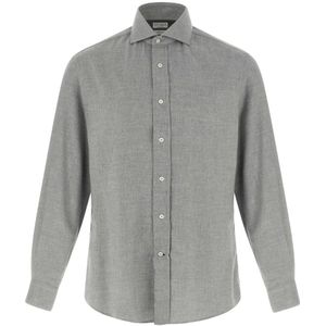 Brunello Cucinelli, Heren, Overhemden, Grijs, Maat: M Katoen,