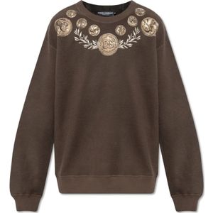 Dolce & Gabbana, Heren, Sweatshirts & Hoodies, Bruin, Maat: M Katoen,