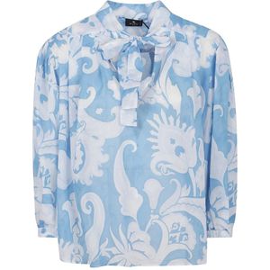 Etro, Dames, Blouses & Shirts, Blauw, Maat: M Katoen,