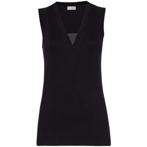 Brunello Cucinelli, Dames, Tops, Zwart, Maat: L Jersey,