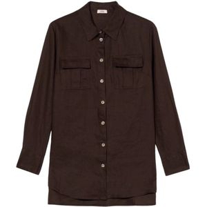 Oltre, Dames, Blouses & Shirts, Bruin, Maat: XL Linnen,