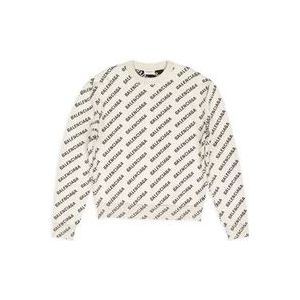 Balenciaga Logo Sweater met Diagonale Plaatsing , Beige , Heren , Maat: M