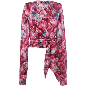 Balmain Verenprint satijnen wikkelblouse , Pink , Dames , Maat: 2XS