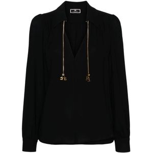 Elisabetta Franchi, Dames, Blouses & Shirts, Zwart, Maat: S Viscose,