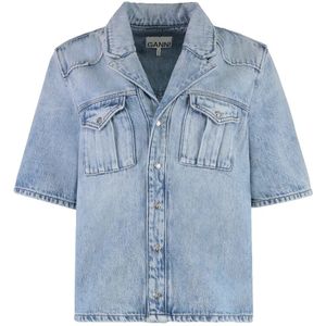 Ganni, Dames, Overhemden, Blauw, Maat: M Denim,