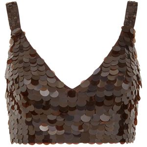 P.a.r.o.s.h. - Pailletten Top - Bruin - Mouwloos - V-hals