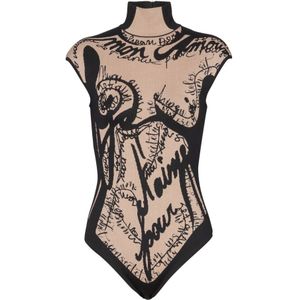 Balmain Jacquard gebreide bodysuit met torso motief , Beige , Dames , Maat: M