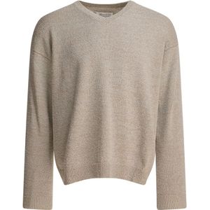 Maison Margiela - Grijze Gebreide V-Hals Trui - Heren - Katoen - Aw 25