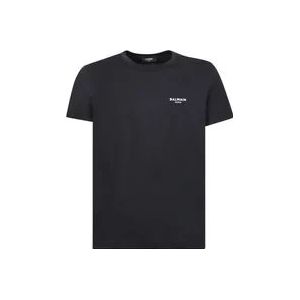 Balmain Zwarte Katoenen T-shirt , Black , Heren , Maat: L