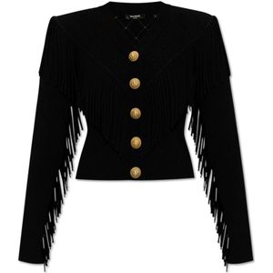 Balmain Gebreid vest met franjes , Black , Dames , Maat: S