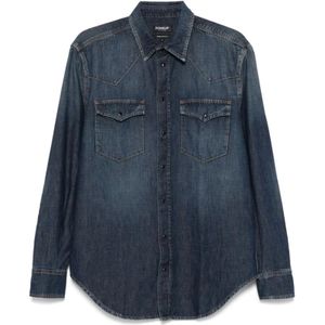 Dondup, Heren, Overhemden, Blauw, Maat: S Denim,