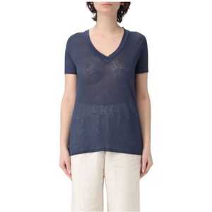 120% Lino, Dames, Tops, Blauw, Maat: L Linnen,