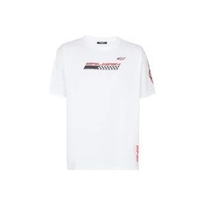 Balmain T-shirt met Racing print , White , Heren , Maat: 3XL