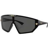 Versace Zwarte zonnebril Donkergrijze lens Spiegel goud , Black , Heren , Maat: 47 MM