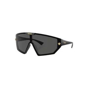 Versace Zwarte zonnebril Donkergrijze lens Spiegel goud , Black , Heren , Maat: 47 MM