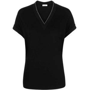 Brunello Cucinelli, Dames, Tops, Zwart, Maat: S Katoen,