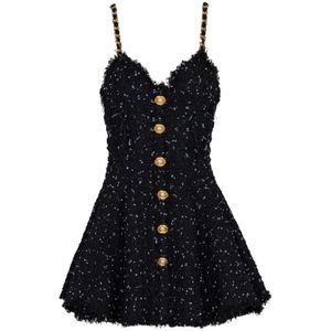Balmain Gestreepte polka-dot tweedjurk , Black , Dames , Maat: XS