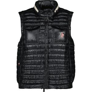 Moncler - Gewatteerde Bodywarmer - Zwart - Leer - Afneembare Capuchon