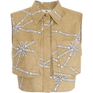 Elisabetta Franchi - Blouse - Beige - Wit - Katoenmix