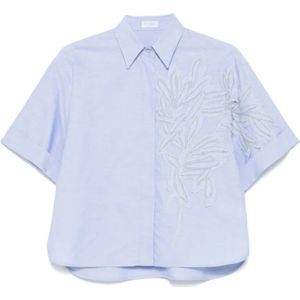 Brunello Cucinelli, Dames, Blouses & Shirts, Blauw, Maat: S Katoen,