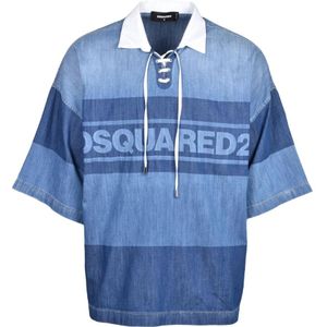 Dsquared2, Heren, Tops, Blauw, Maat: S Katoen,
