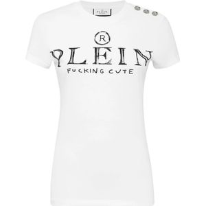 Philipp Plein, Dames, Tops, Wit, Maat: L Katoen,