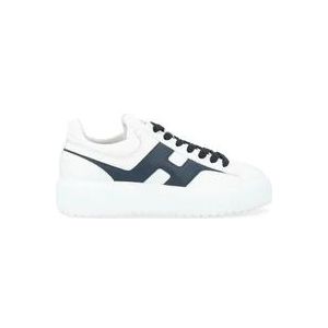 Hogan Wit en Marineblauw Leren Sneakers , White , Heren , Maat: 43 1/2 EU
