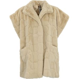 Twinset Imitatiebont V-halsjas , Beige , Dames , Maat: ONE Size