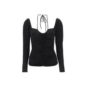 Ganni Gerimpelde Haltertop met Gigot Mouwen , Black , Dames , Maat: M