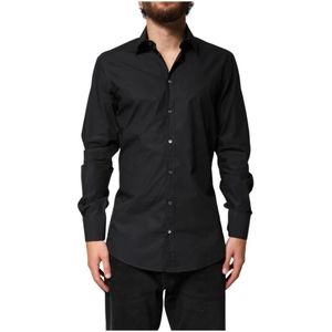 Dolce & Gabbana, Heren, Overhemden, Zwart, Maat: M Katoen,