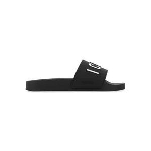 Dsquared2 Zwarte rubberen slippers , Black , Dames , Maat: 38 EU