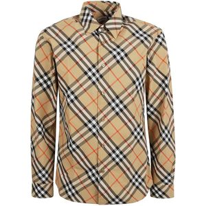 Burberry, Heren, Overhemden, Beige, Maat: XL Katoen,