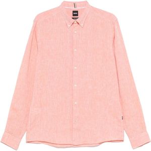 Hugo, Heren, Overhemden, Oranje, Maat: XL Linnen,