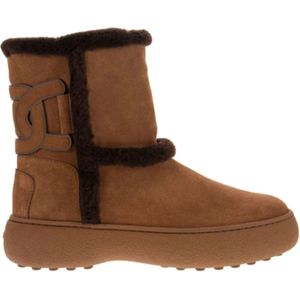 Tod's Bruine Suède Laarzen met Shearling Rand , Brown , Dames , Maat: 40 EU